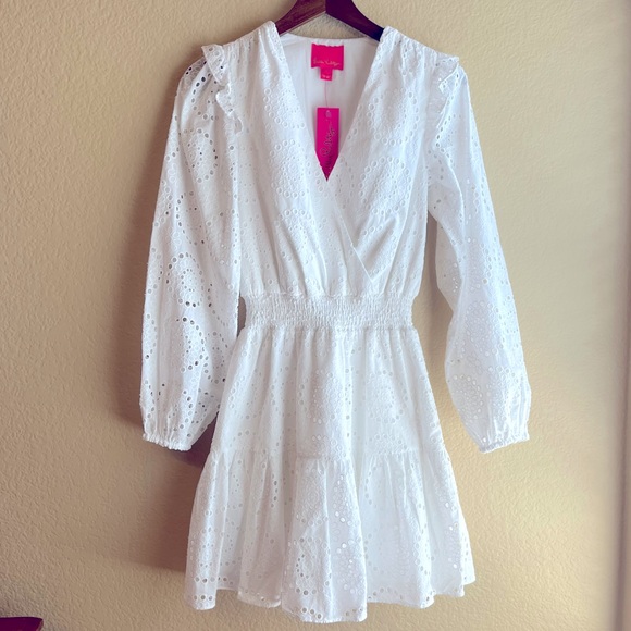 Lilly Pulitzer | Taviana Eyelet Dress - Resort White Circle Bloom Eyelet (4) - Picture 8 of 13